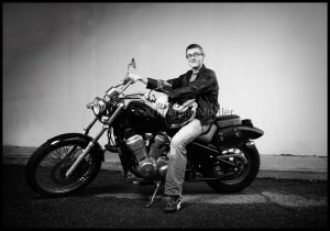 Adam Mark on his motorcyle
